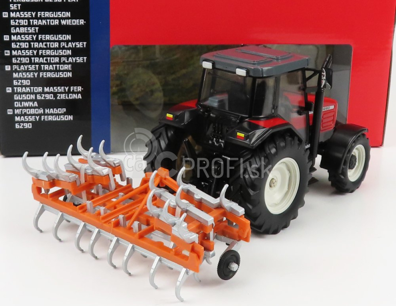 Britský traktor Massey ferguson 6290 s prívesom 2012 1:32 červený oranžový