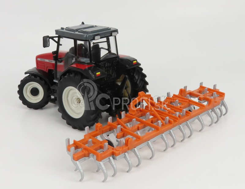 Britský traktor Massey ferguson 6290 s prívesom 2012 1:32 červený oranžový