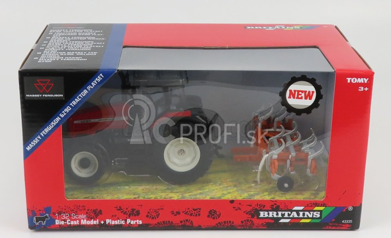 Britský traktor Massey ferguson 6290 s prívesom 2012 1:32 červený oranžový