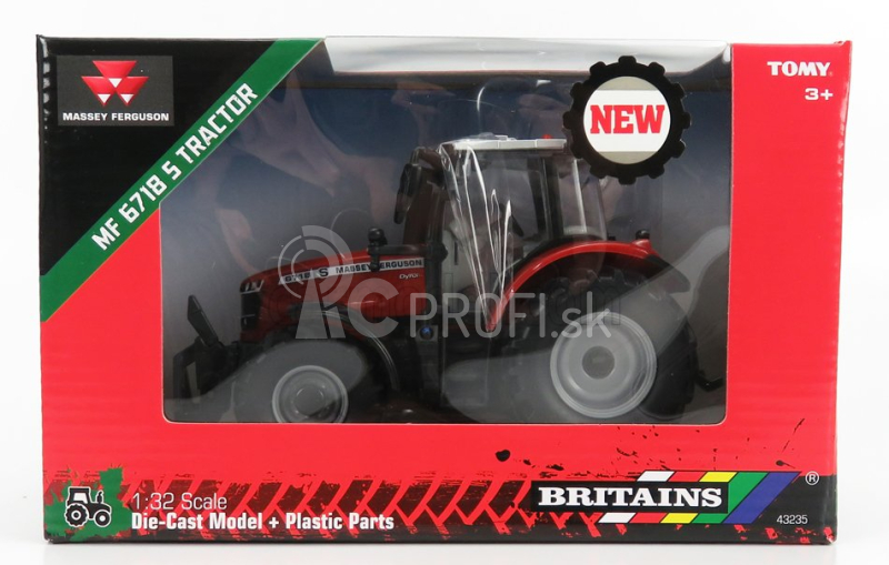 Britský traktor Massey ferguson 6718 2016 1:32 červený strieborný