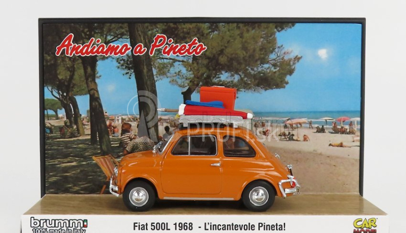 Brumm prom Fiat 500l 1968 - Tutti Al Mare - L'incantevole Pineta - Andiamo A Pineto - Exclusive Carmodel 1:43 Giallo Positano - Yellow