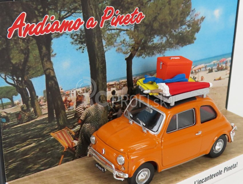 Brumm prom Fiat 500l 1968 - Tutti Al Mare - L'incantevole Pineta - Andiamo A Pineto - Exclusive Carmodel 1:43 Giallo Positano - Yellow