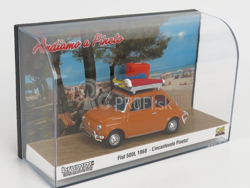 Brumm prom Fiat 500l 1968 - Tutti Al Mare - L'incantevole Pineta - Andiamo A Pineto - Exclusive Carmodel 1:43 Giallo Positano - Yellow