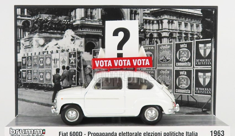 Brumm prom Fiat 600d 1963 - Propaganda Elettorale Elezioni Italia Vota - Vota - Vota 1:43 Biela