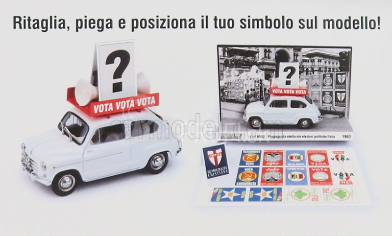 Brumm prom Fiat 600d 1963 - Propaganda Elettorale Elezioni Italia Vota - Vota - Vota 1:43 Biela