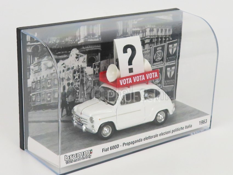 Brumm prom Fiat 600d 1963 - Propaganda Elettorale Elezioni Italia Vota - Vota - Vota 1:43 Biela