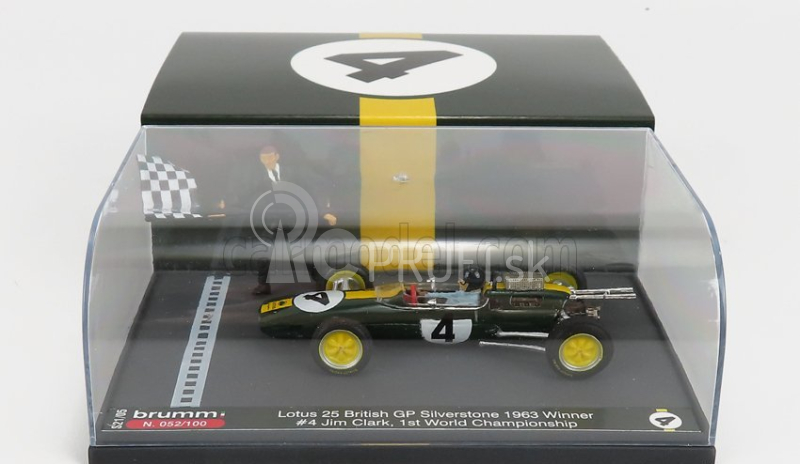 Brumm prom Lotus F1 25 N 4 Víťaz British Gp Silverstone Jim Clark 1963 Majster sveta 1:43 Zelená Žltá