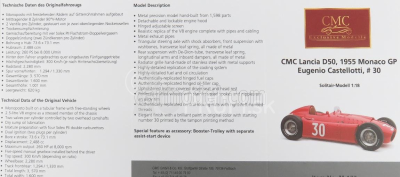 Cmc Lancia F1 D50 N 30 Monaco Gp 1955 Eugenio Castellotti 1:18 červená