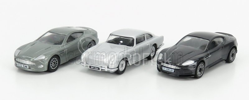 Corgi Aston martin Set 3x 007 James Bond - Db5 1965 Goldfinger - V12 Vanquish Die Another Day La Morte Puo' Attendere - Dbs 2008 Casino Royale 1:50 Grey Silver