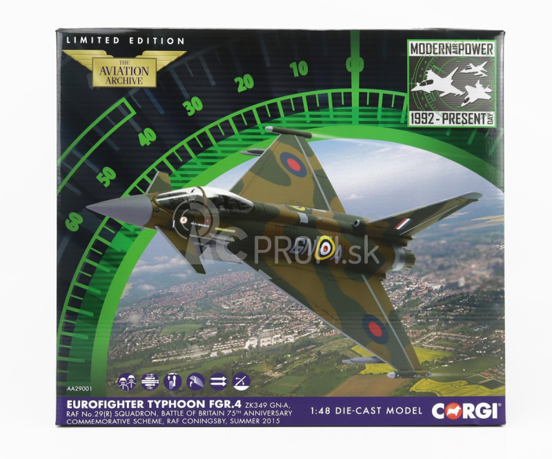 Corgi Eurofighter Typhoon Fgr.4 Lietadlo Zk349 Gn-a Raf Squadron Battle Of Britain 75th Aniversary Summer 2015 1:72 Vojenská kamufláž