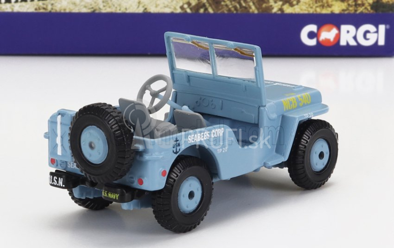 Corgi Jeep Willys Seabees Corp Military 1945 - Cm. 7.0 1:43 Svetlomodrá