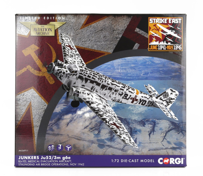 Corgi Junkers Ju52/3m G6e Vojenské lekárske evakuačné lietadlo 1942 1:72 Biela čierna