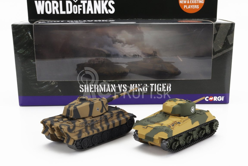 Corgi Tanková súprava 2x Sherman + King Tiger 1945 1:87 Vojenská kamufláž