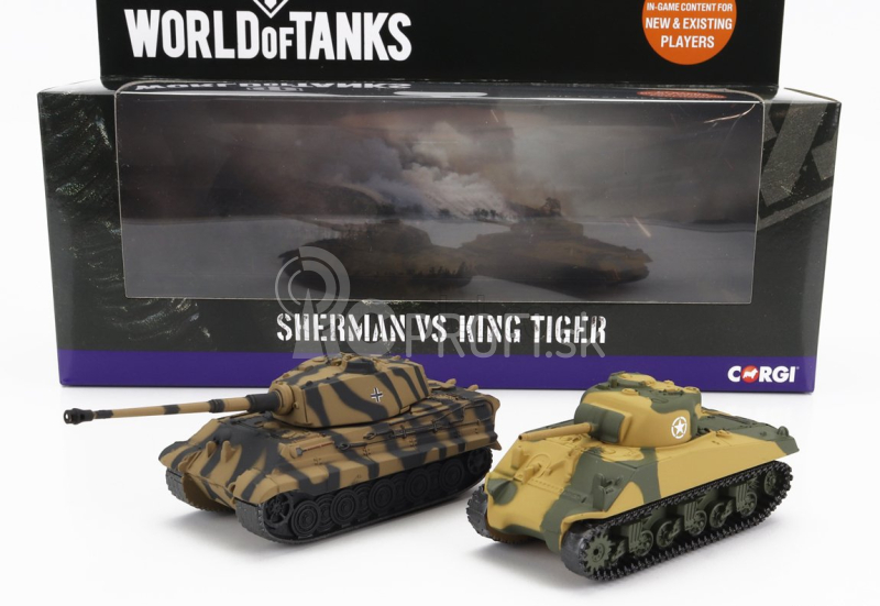 Corgi Tanková súprava 2x Sherman + King Tiger 1945 1:87 Vojenská kamufláž