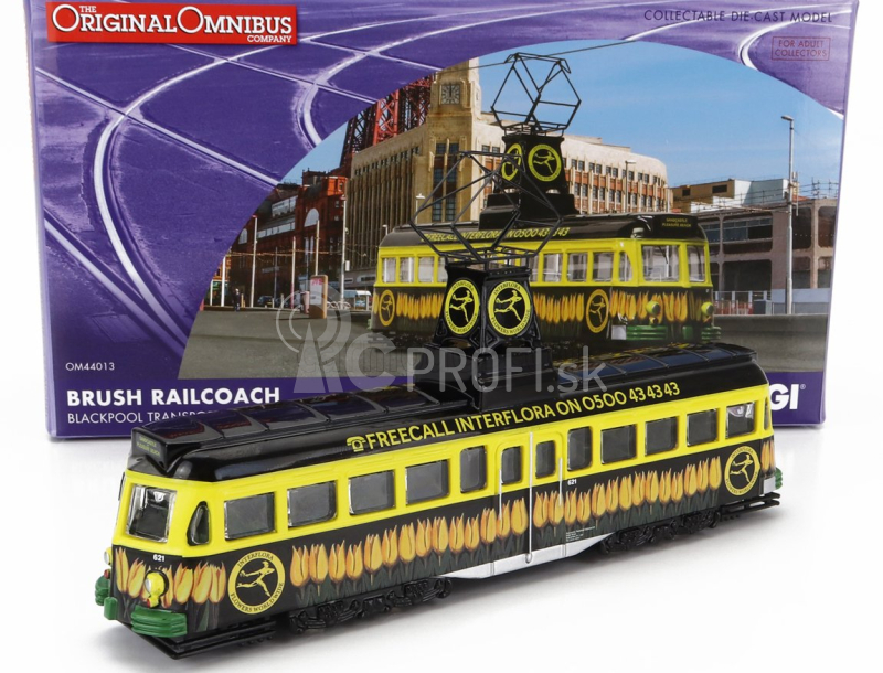 Corgi Tramvajový štetec Railcoach Blackpool Transport Interflora 1970 1:76 Žltá čierna