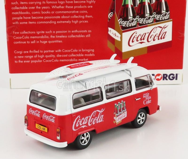 Corgi Volkswagen T1 Minibus Coca-cola so surfovacím doskou 1961 1:43 Bielo-červený