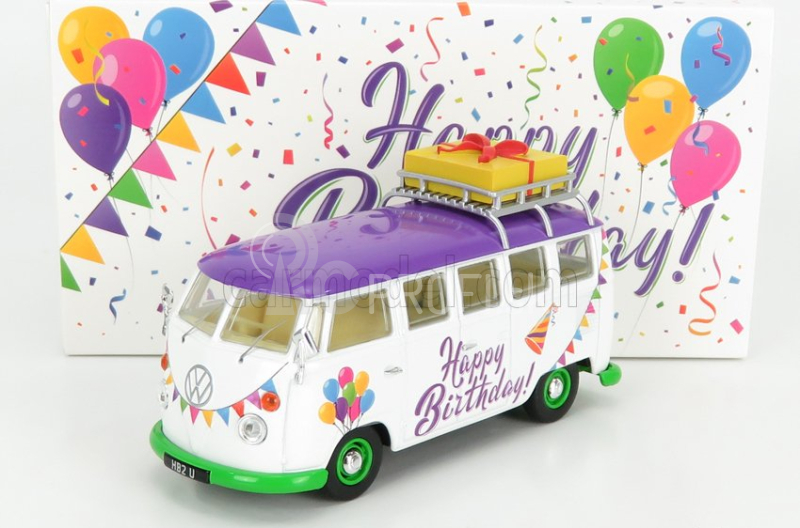 Corgi Volkswagen T1 Minibus Happy Birthday 1961 1:43 Bielo-fialový