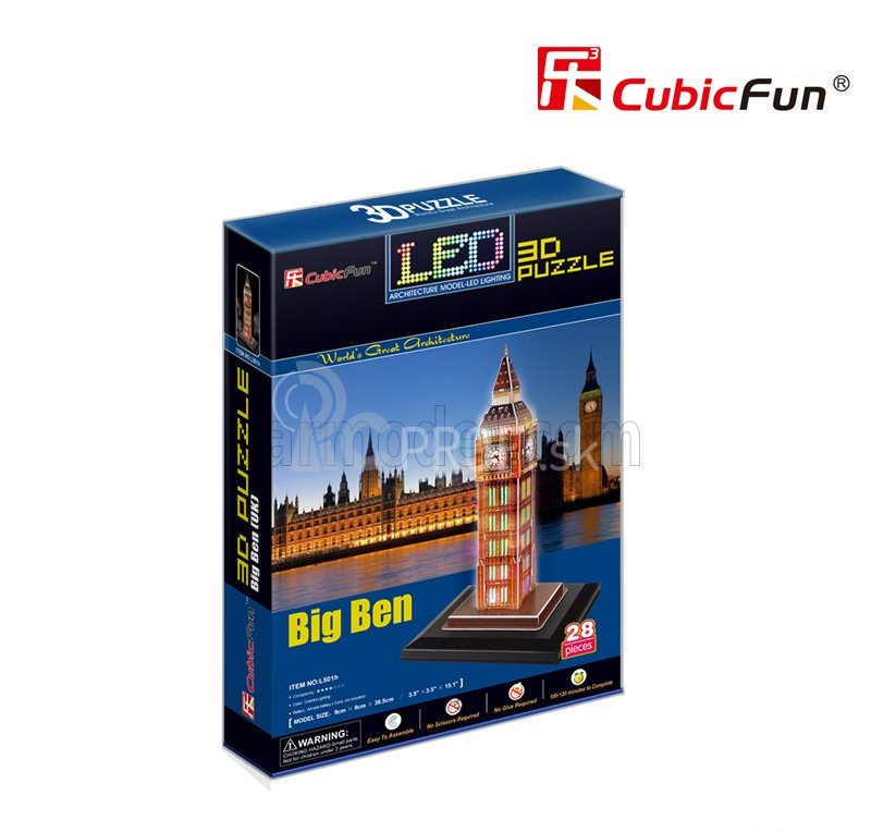 Cubicfun Puzzle 3d z peny Big Ben Londra Con Luci A Led cm. 20.4x24.8x41 - 28 dielikov /