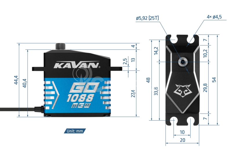 Digitálne servo GO-1088MGW (0,125s/60°, 74 kg.cm)