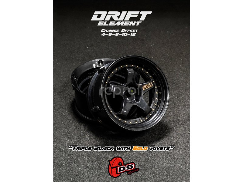 Disky DS Racing Drift Element 5 Spoke, trojité čierne so zlatými nitmi, 2 ks