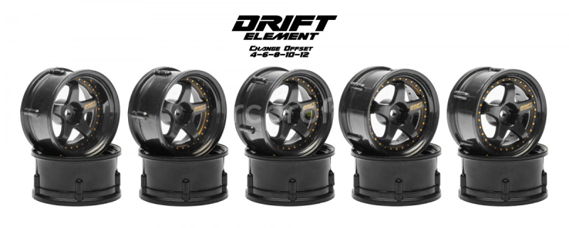 Disky DS Racing Drift Element 5 Spoke, trojité čierne so zlatými nitmi, 2 ks