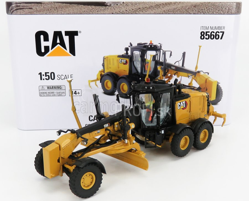 Dm-models Caterpillar Cat150 Ruspa Livellatrice Gommata - škrabací traktor, motorový grejder 1:50 žltá čierna