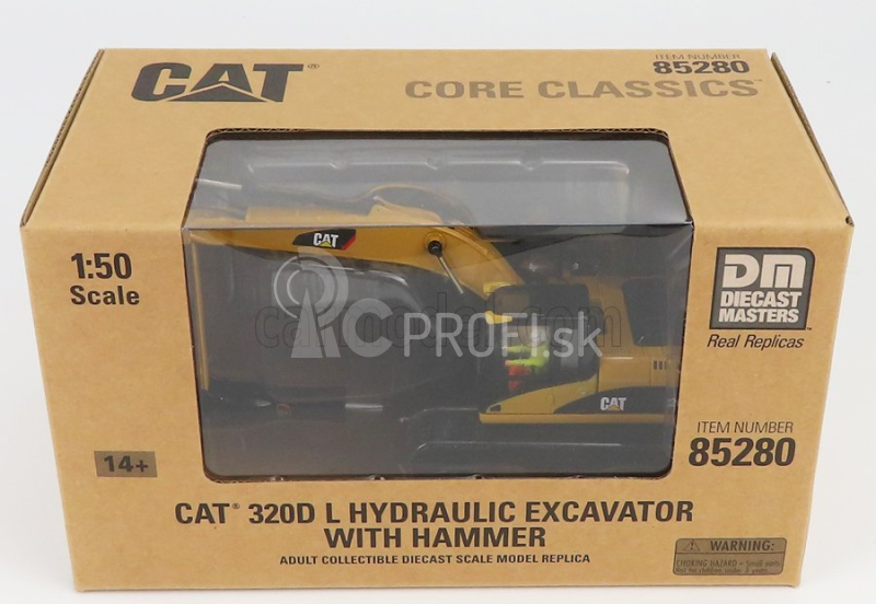 Dm-models Caterpillar Cat320d Escavatore Cingolato - Traktor Hydraulické rýpadlo Škrabka s kladivom 1:50 žltá čierna