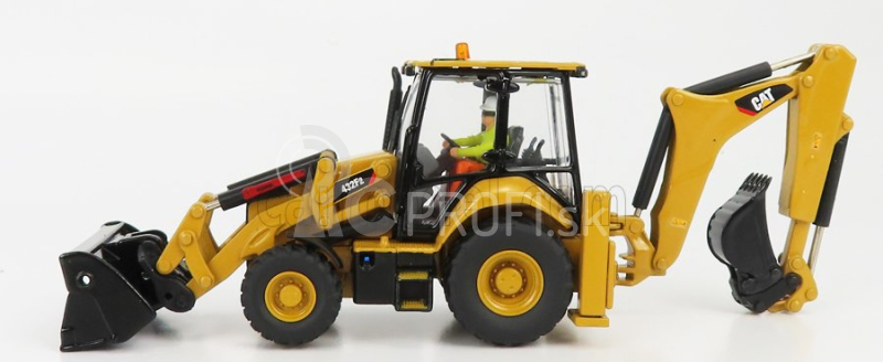 Dm-models Caterpillar Cat432f2 Ruspa Gommata Con Escavatore - Exkavátor a škrabací traktor - kolesový nakladač 1:50 žltá čierna