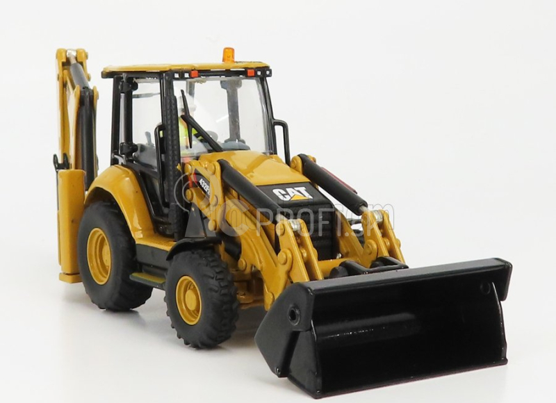 Dm-models Caterpillar Cat432f2 Ruspa Gommata Con Escavatore - Exkavátor a škrabací traktor - kolesový nakladač 1:50 žltá čierna