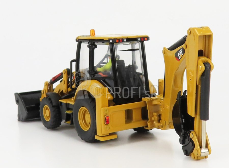 Dm-models Caterpillar Cat432f2 Ruspa Gommata Con Escavatore - Exkavátor a škrabací traktor - kolesový nakladač 1:50 žltá čierna