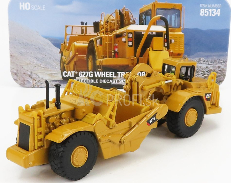 Dm-models Caterpillar Cat627g Ruspa Gommata - kolesový traktor so škrabákom 1:87 žltá čierna