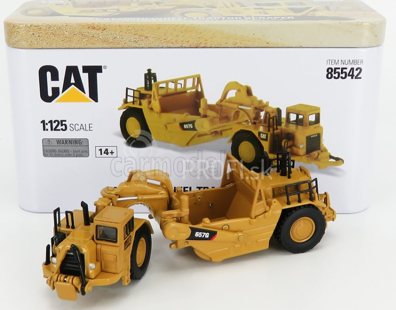 Dm-models Caterpillar Cat657g Ruspa Gommata - kolesový traktor so škrabákom 1:125 žltá čierna