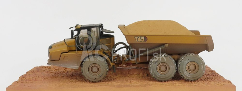 Dm-models Caterpillar Cat745 Cassone Ribaltabile Cava 3-assi - Zvetraný kĺbový nákladný automobil 1:50 žltá čierna