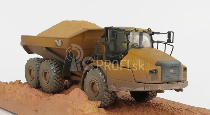 Dm-models Caterpillar Cat745 Cassone Ribaltabile Cava 3-assi - Zvetraný kĺbový nákladný automobil 1:50 žltá čierna