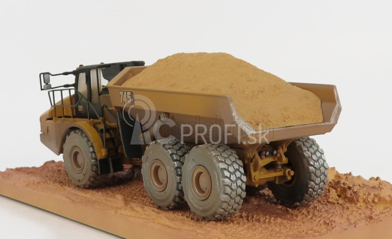 Dm-models Caterpillar Cat745 Cassone Ribaltabile Cava 3-assi - Zvetraný kĺbový nákladný automobil 1:50 žltá čierna