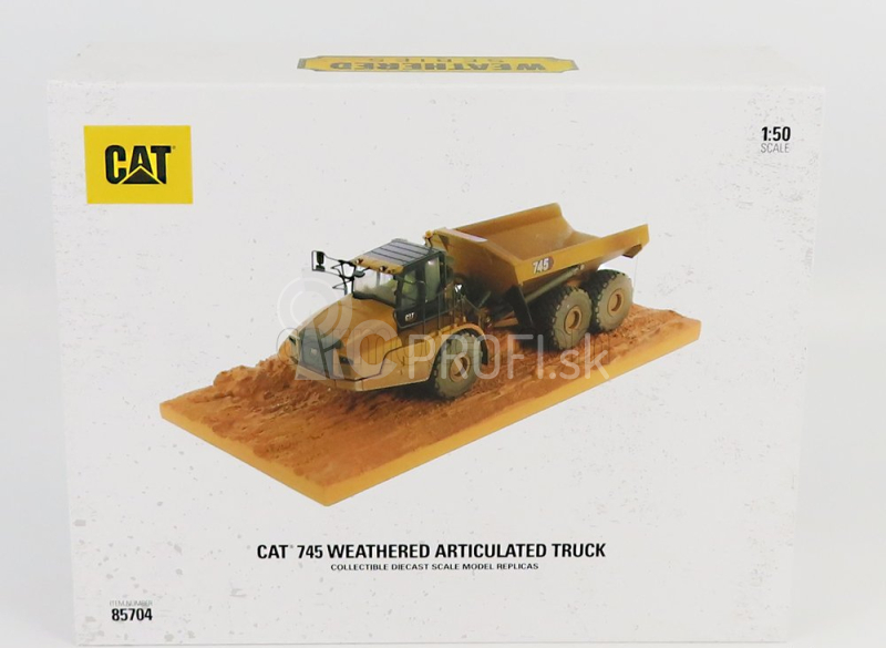 Dm-models Caterpillar Cat745 Cassone Ribaltabile Cava 3-assi - Zvetraný kĺbový nákladný automobil 1:50 žltá čierna