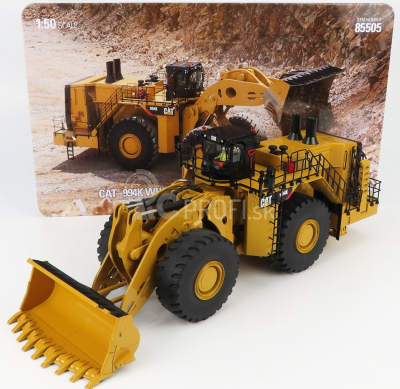 Dm-models Caterpillar Cat994k Ruspa Gommata - škrabací traktor - kolesový nakladač - konfigurácia Rock 1:50 žltá čierna