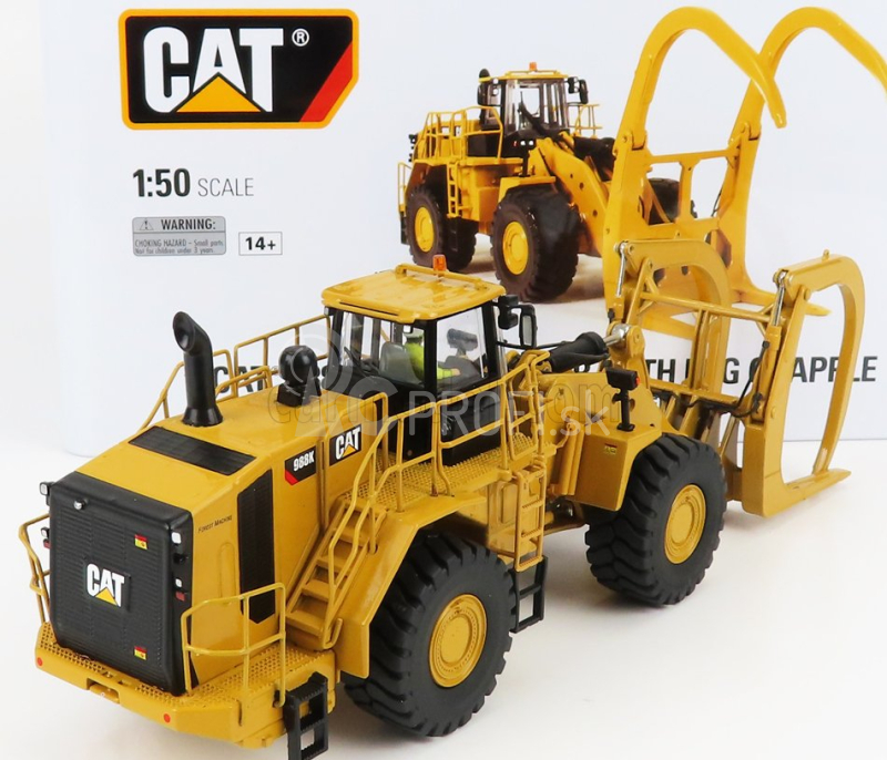 Dm-models Caterpillar Cat994k Ruspa Gommata - škrabací traktor kolesový nakladač s drapákom na kmene 1:50 žltá čierna