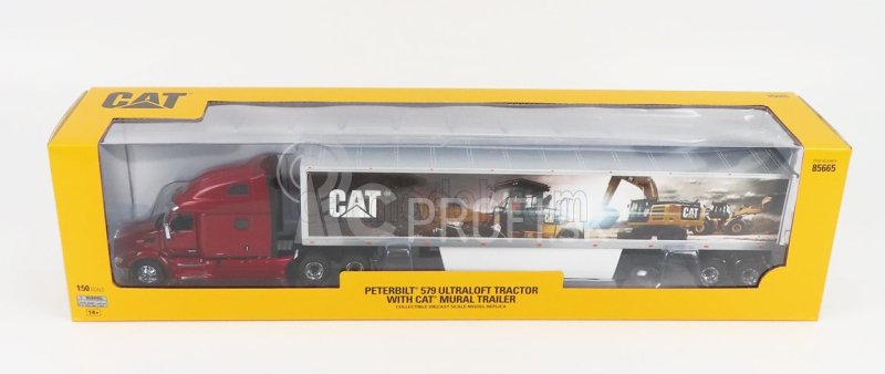 Dm-models Peterbilt 579 Truck With Cat Mural Trailer 2011 1:50 Red Met Silver