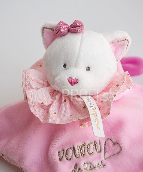 Doudou Gift - plyšová podložka na spanie ružová mačka 20 cm