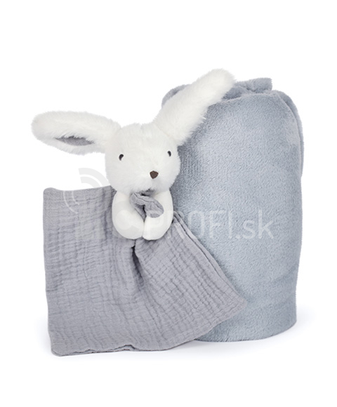 Doudou Happy Rabbit darčeková sada deka a modro-šedý snood