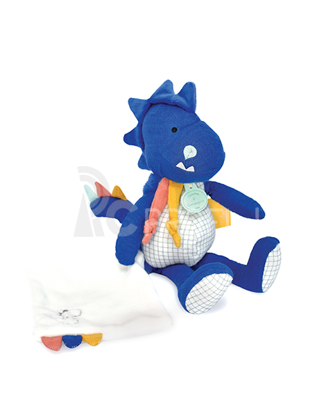 Doudou Plyšový dinosaurus s dekou 25 cm modrý