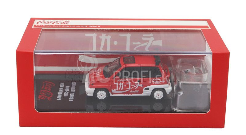 Drobné hračky Honda City Turbo Ii Coca-cola The Real Thing 1981 s Motocompo - Motocykel 1:64 Červená biela