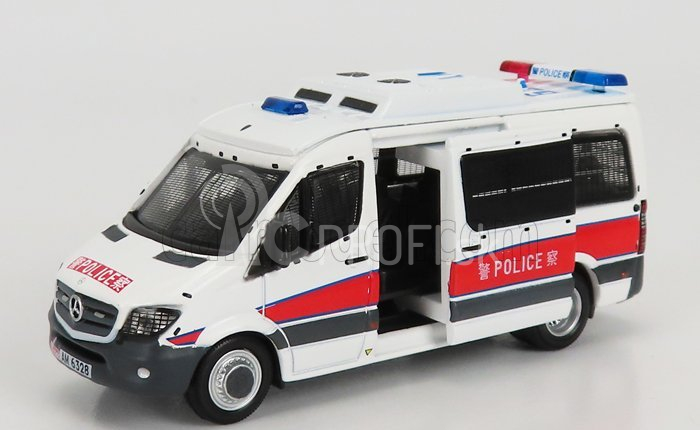 Drobné hračky Mercedes Benz Sprinter Minibus Police 2018 1:64 Bielo-šedo-červený
