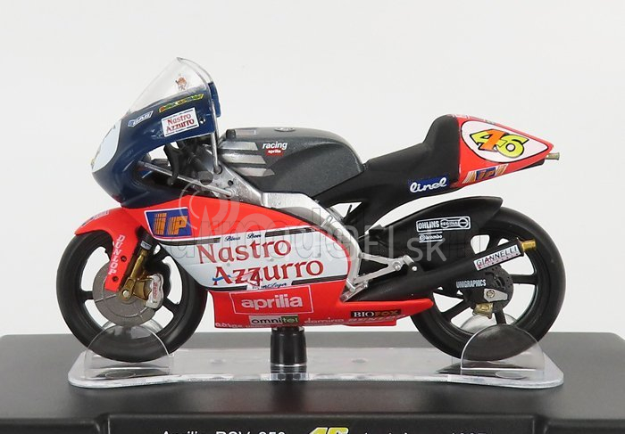 Edicola Aprilia 250cc Team Nastro Azzurro N 46 Majster sveta Test Jerez 1997 Valentino Rossi 1:18 Sivá červená biela