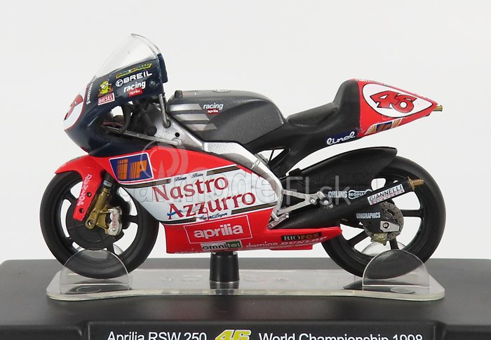 Edicola Aprilia Rsw 250cc N 46 Sezóna 1998 Valentino Rossi 1:18 Červená Biela Čierna