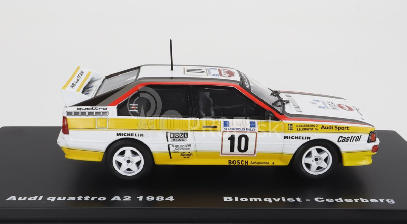 Edicola Audi Quattro N 10 Winner Rally Acropolis 1984 S.blomqvist - B.cederberg 1:43 Biela Žltá Čierna