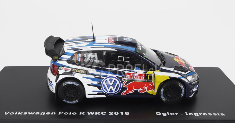 Edicola Volkswagen Polo R Wrc Team Volkswagen Motorsport Red Bull N 1 Winner Rally Wales Gb 2016 S.ogier - J.ingrassia 1:43 Modrá Biela Žltá