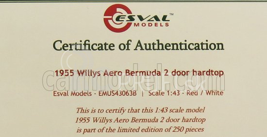 Esval model Willys Aero Bermuda 2-dverový Hard-top 1955 1:43 Červená biela