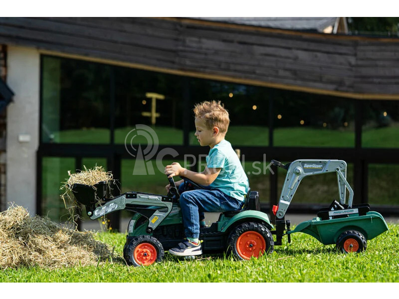 FALK – Šliapací traktor Farm Lander s nakladačom, rýpadlom a vlečkou zelený